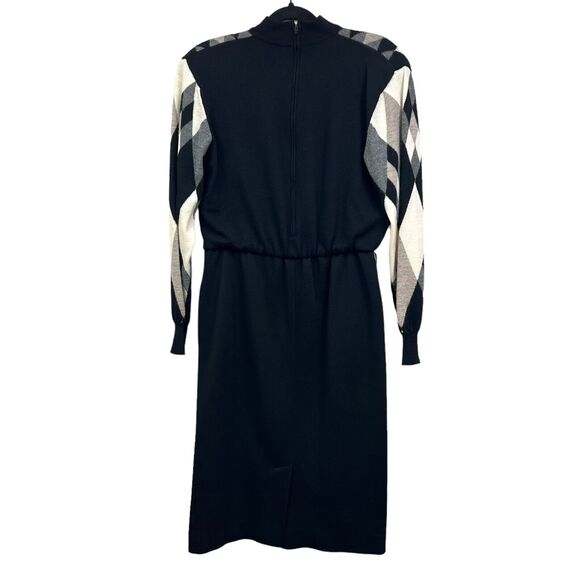 Vintage Ciao Ltd Women Wool Knit Dress Stretch Long Sleeve Lined Black Cream 12* - Picture 3 of 6